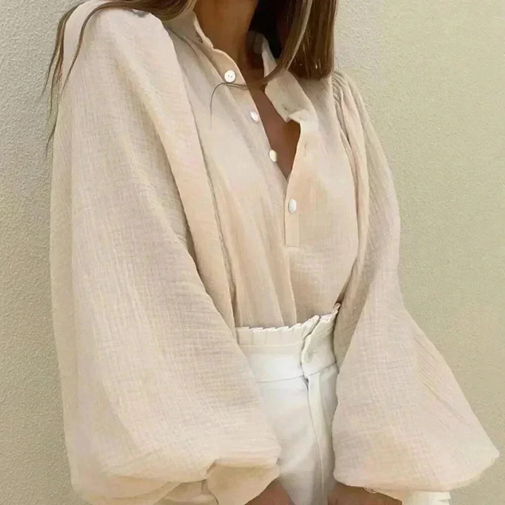 Apricot Casual Women's Lantern Sleeve Loose Shirt